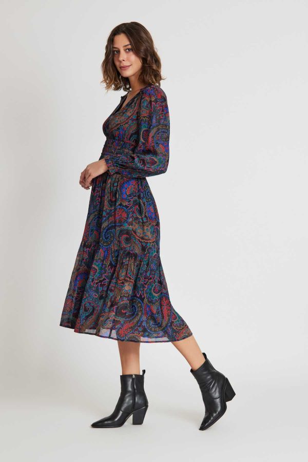 Robe midi col V en voile imprimé SCARLETT - Image 2