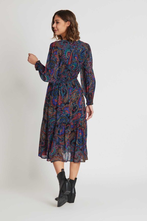 Robe midi col V en voile imprimé SCARLETT - Image 3