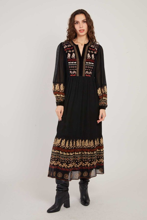 Robe longue brodée fluide BARBADES