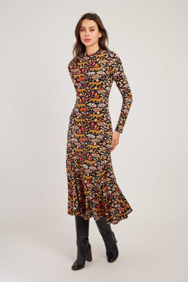 Robe moulante imprimée manches longues BENEDICTE