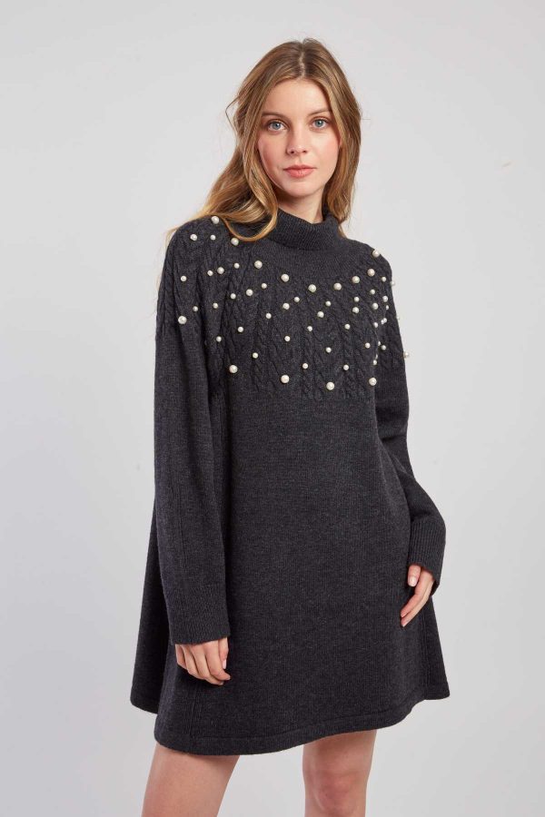 Robe pull col roulé unie avec perles JORIS - Image 2