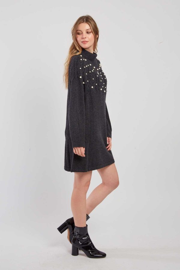 Robe pull col roulé unie avec perles JORIS - Image 3