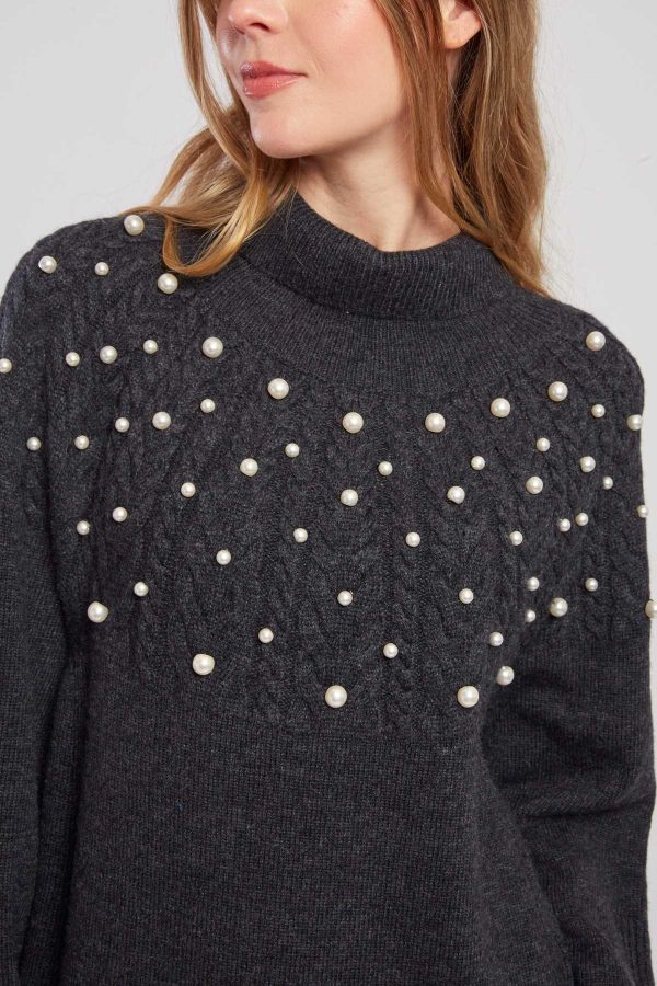 Robe pull col roulé unie avec perles JORIS - Image 5