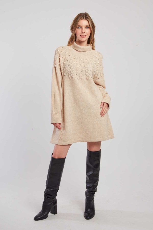 Robe pull col roulé unie avec perles JORIS - Image 6
