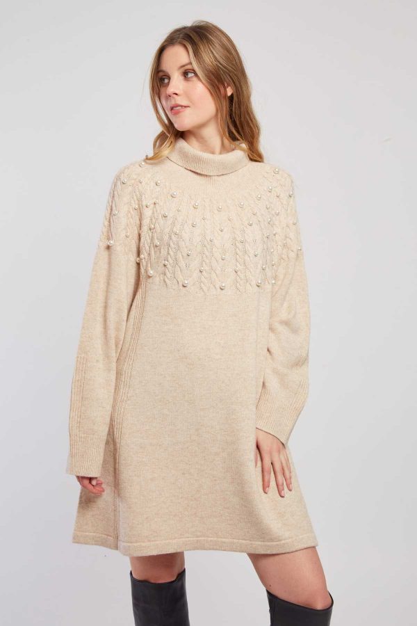 Robe pull col roulé unie avec perles JORIS - Image 7
