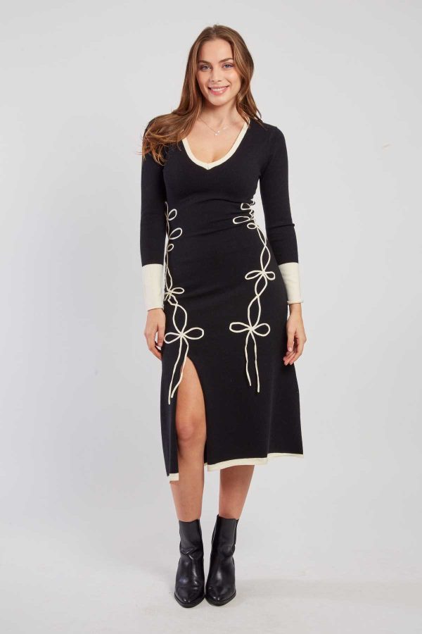 Robe mi-longue en maille bicolore col V JOSIE
