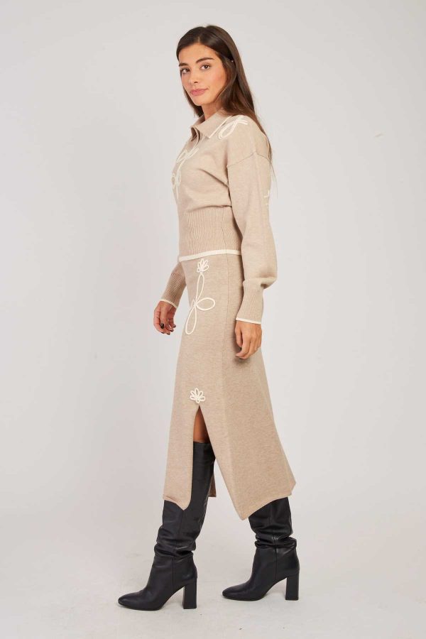 Jupe mi-longue fendue en maille GABY - Image 3