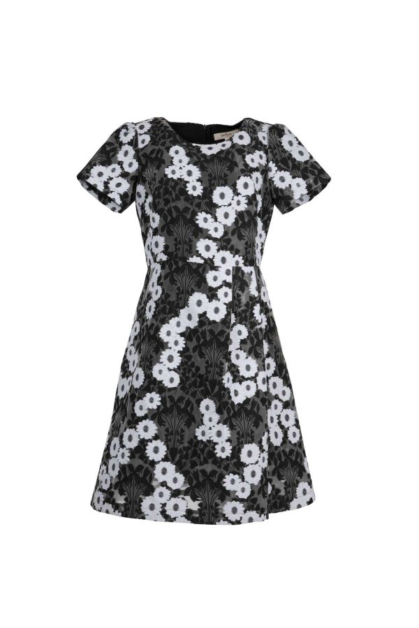 Robe mi-longue bicolore jacquard motifs fleurs ABBEVILLE