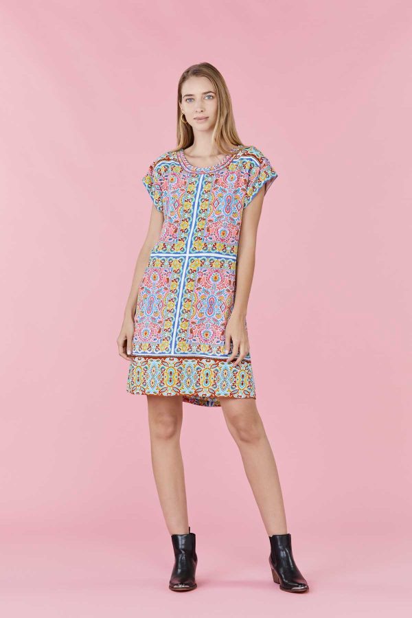 Robe courte droite imprimée en viscose STRESS