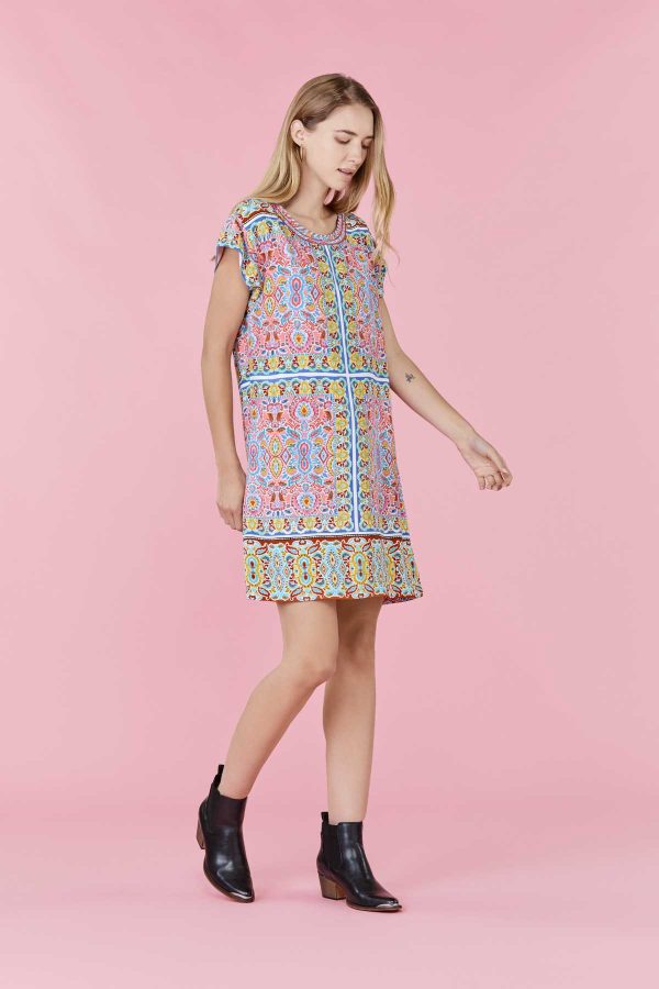 Robe courte droite imprimée en viscose STRESS - Image 3