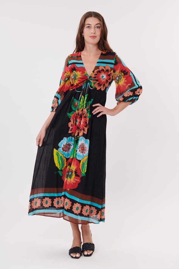 Robe longue imprimée floral manches 3/4 TARENTELLE