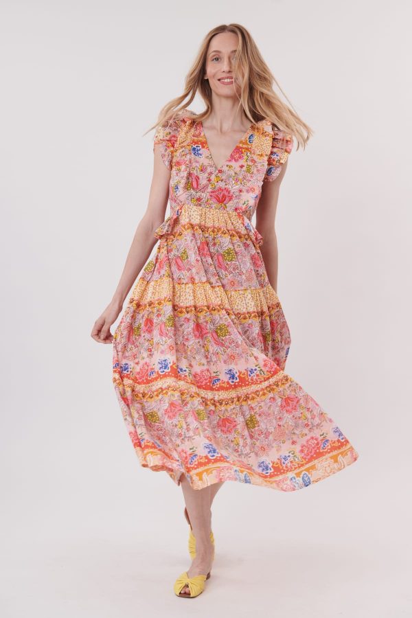 Robe longue imprimée à volants sans manches TOMASA