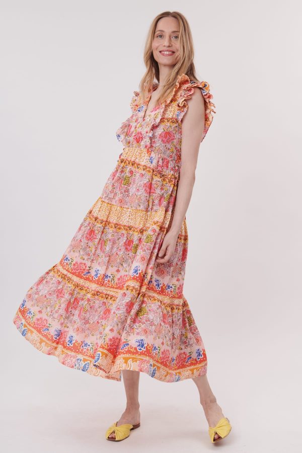 Robe longue imprimée à volants sans manches TOMASA - Image 3