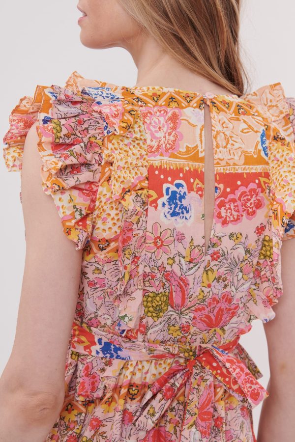 Robe longue imprimée à volants sans manches TOMASA - Image 5