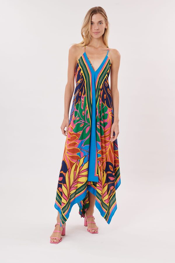 Robe longue imprimée à bretelles coupe droite TRIANON