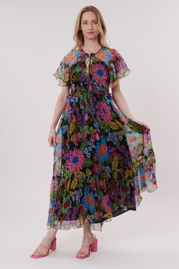 Robe longue imprimée manches courtes et volants TRISH - Image 2