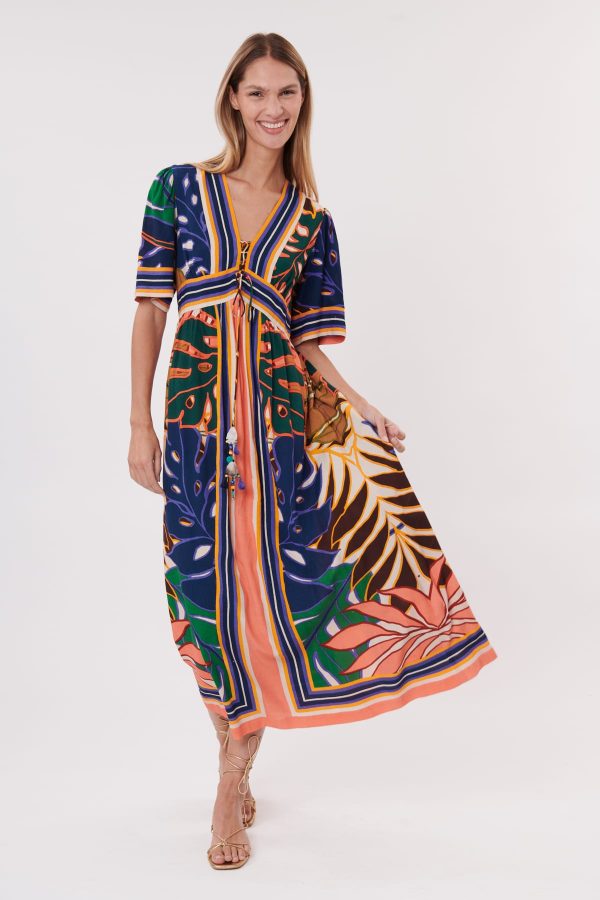 Robe longue imprimée à manches courtes TROUBADOUR