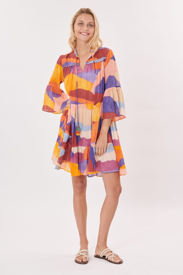 Robe courte imprimée à volants et manches 3/4 TOURMENT - Image 2