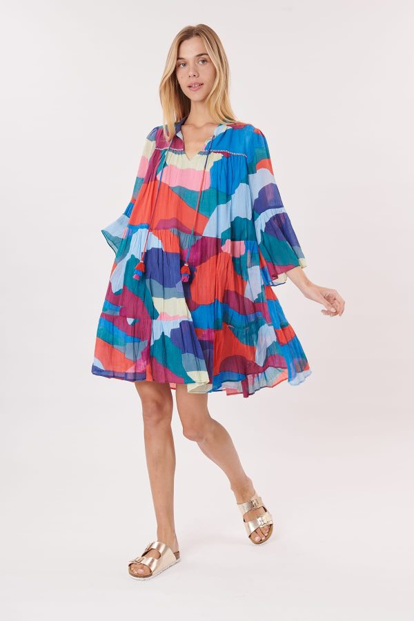 Robe courte imprimée à volants et manches 3/4 TOURMENT - Image 7