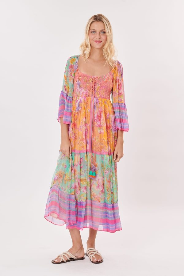 Robe longue imprimée avec manches amples TANGENTE