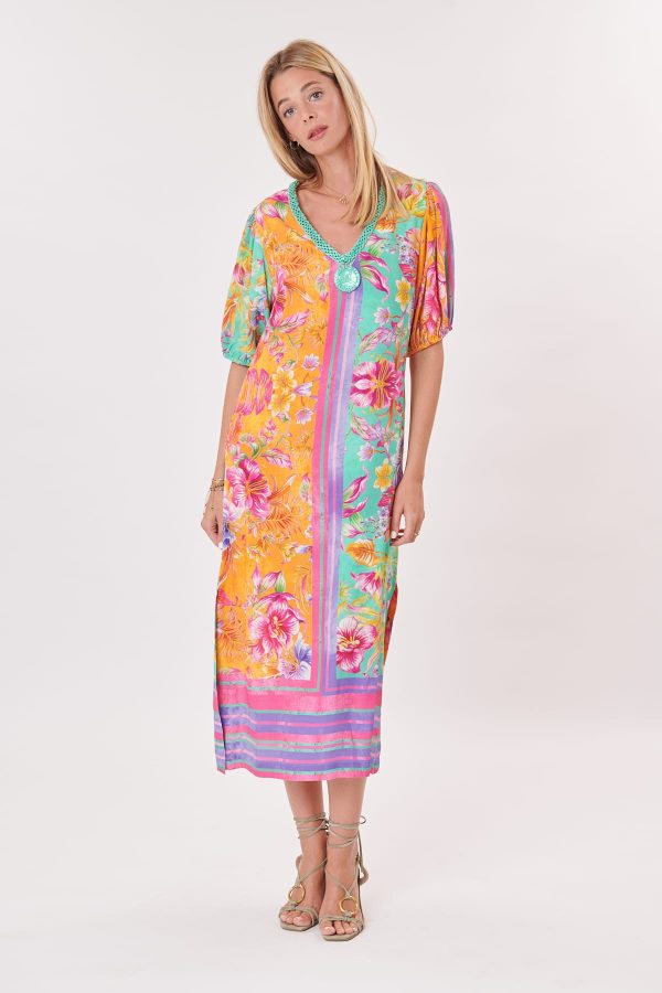 Robe longue imprimée col V TARTAN