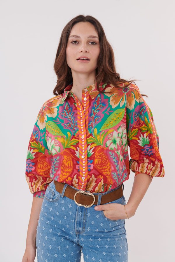 Chemise imprimée en coton manches 3/4 REGLISSE