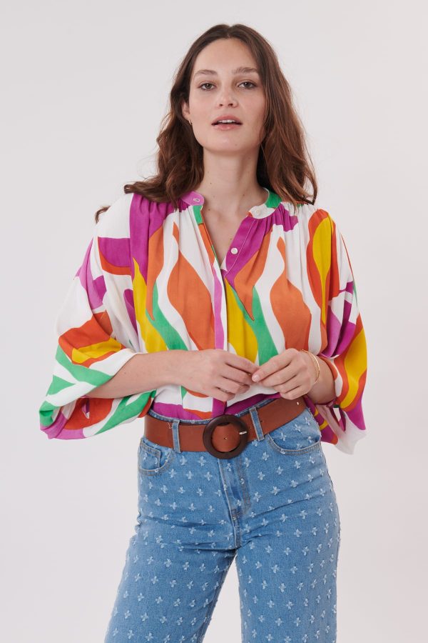 Blouse ample imprimée manches larges 3/4 RESPECT - Image 2