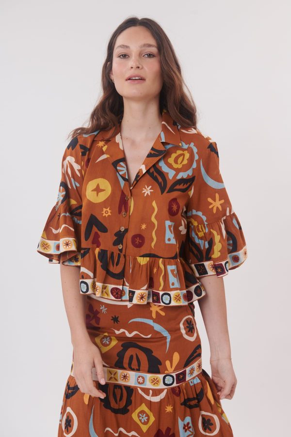 Chemise imprimée manches courtes et volants RHODES
