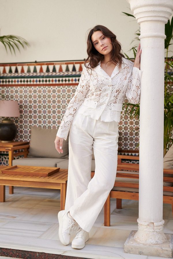 Pantalon uni ample à pinces en lin PALATINE