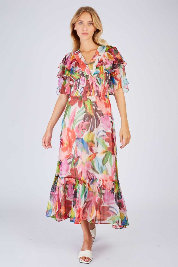 Robe longue à volant imprimée PISTOIA